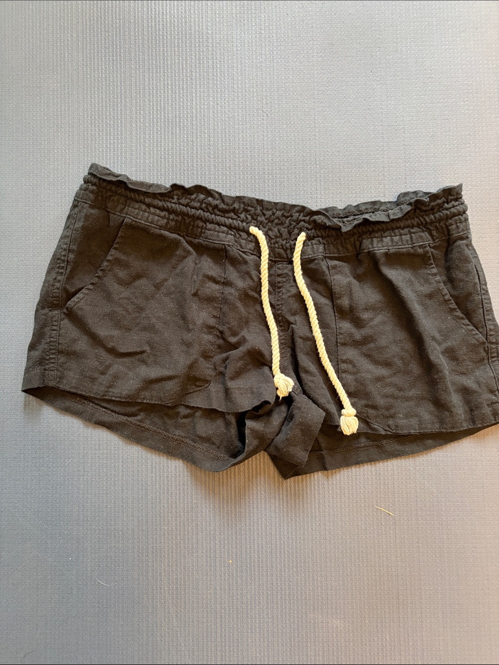 Roxy Black Women's Athletic Drawstring Shorts with Cream Rope